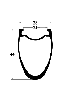 cross section drawing of 44mm height carbon road rim