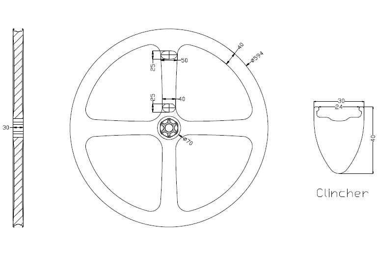 ProX 650b 4-spoke carbon wheel drawing