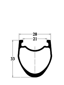 cross section drawing of 33mm height carbon road rim