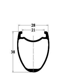cross section drawing of 38mm height carbon road rim