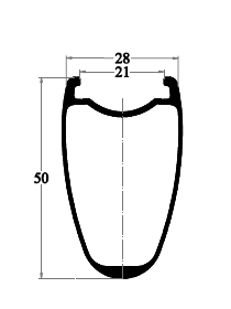 cross section drawing of 50mm height carbon road rim