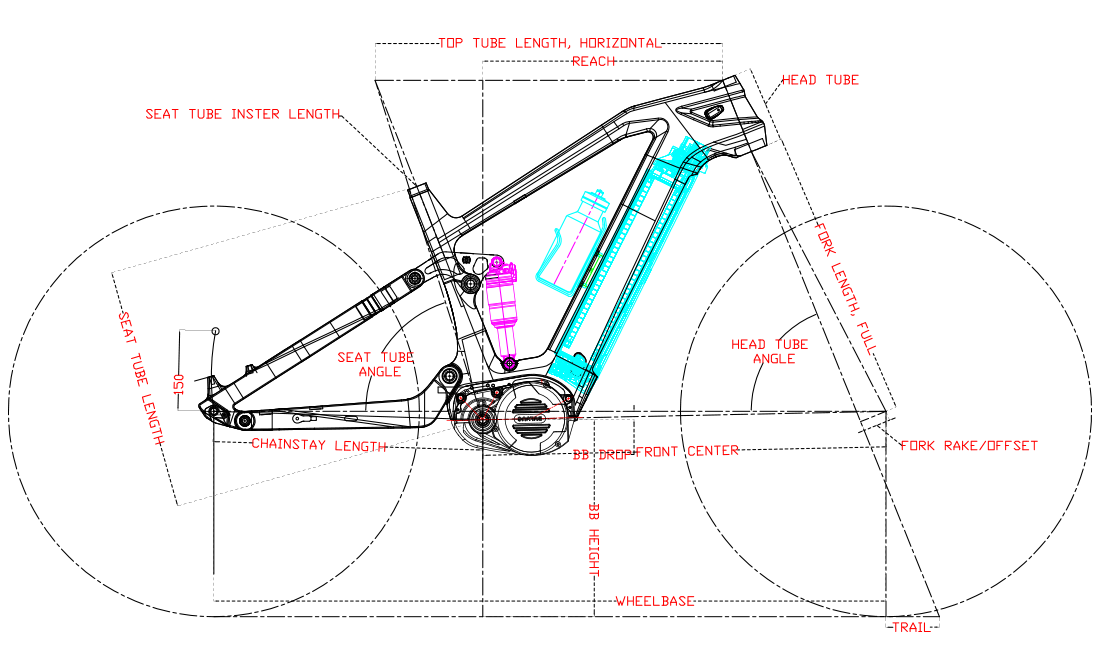 PXE28 E-bike Carbon Frame Geometry