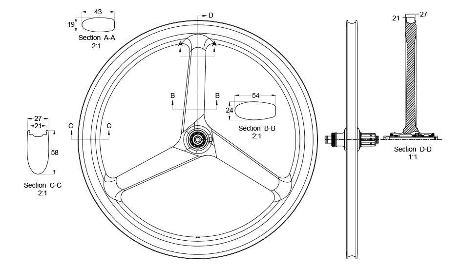 ProX tri-spoke carbon wheel geometry