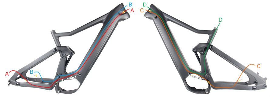 PXE801 e-mtb frame cable routing system