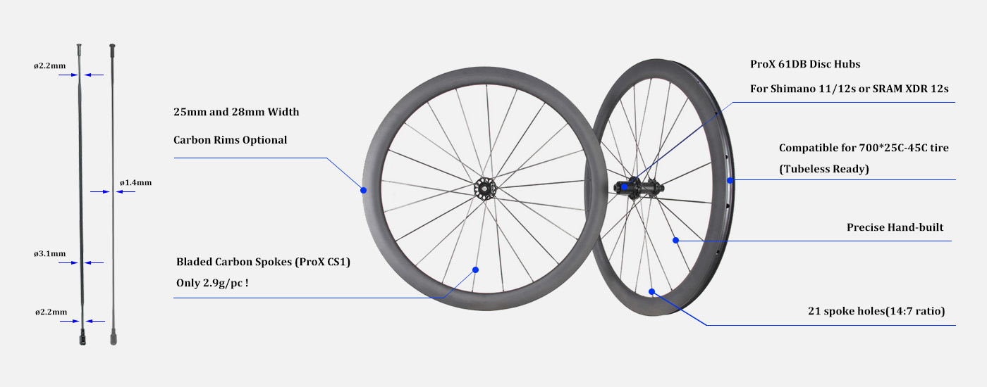 61DB road bike carbon spoke wheels