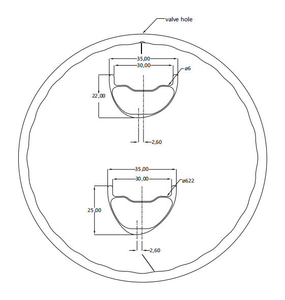 sectional drawing of Undulating 29er MTB XC Rim
