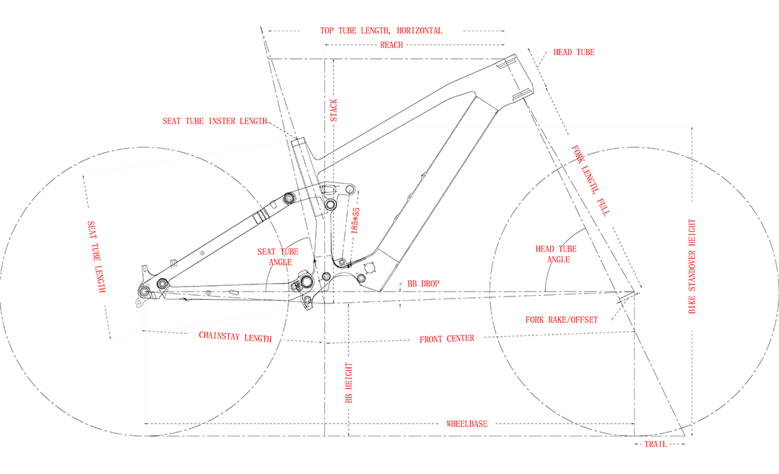 geometry of PXE930 eMTB frame