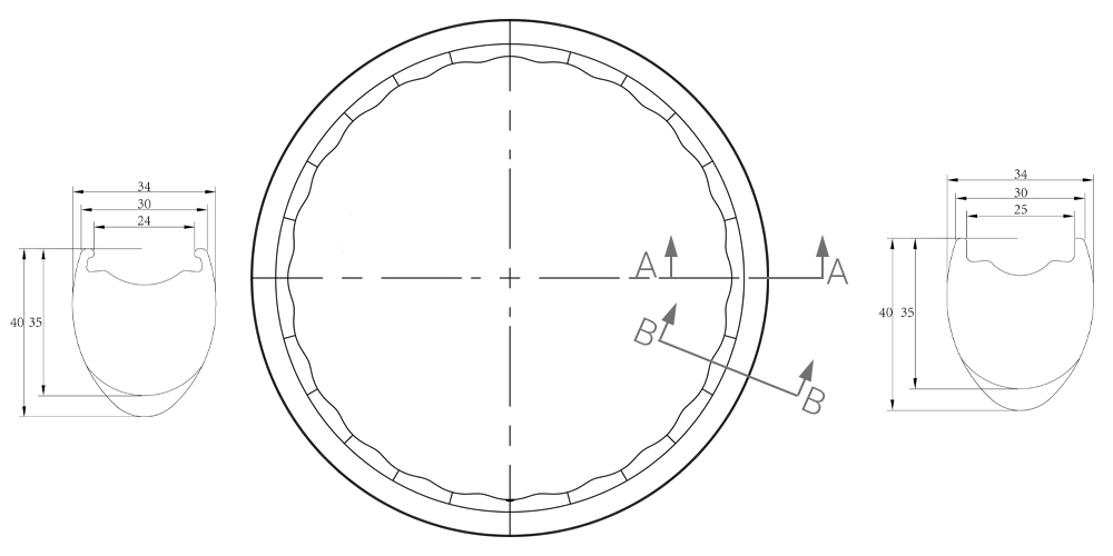 undulating gravel carbon rim drawing