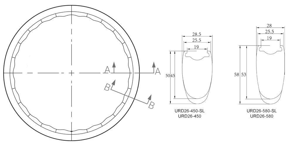 26mm width carbon undulating rims drawing