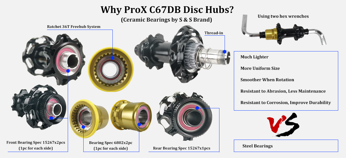 ProX C67DB road bike hubs with ceramic bearings