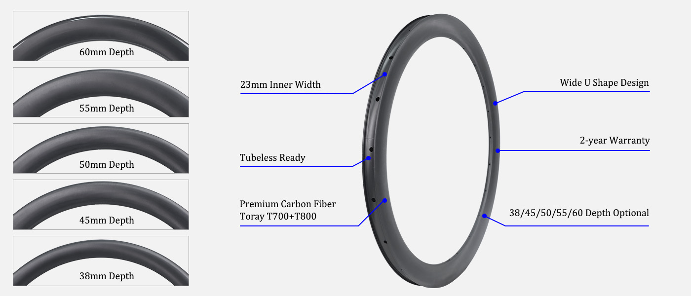 carbon road bicycle rims for 30~50c tires