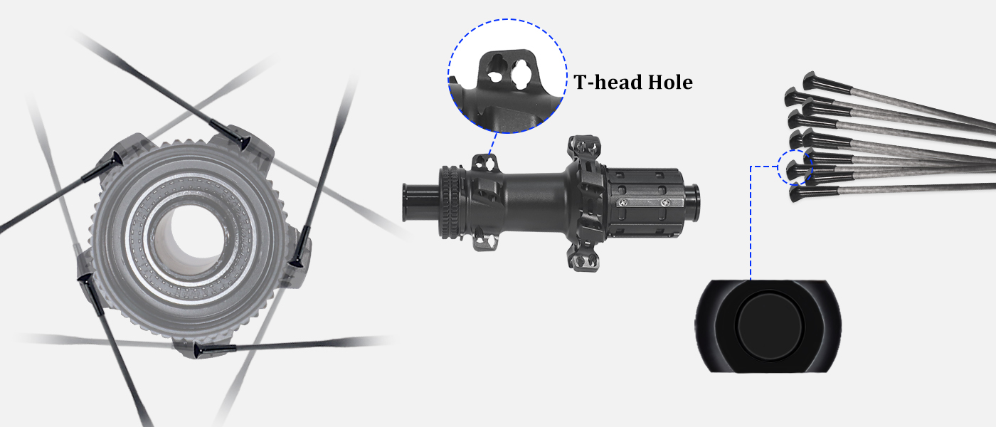 T-head spoke hubs for carbon spoke wheels T-head spoke hubs for carbon spoke wheels