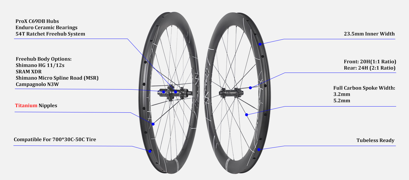 ProX Ultra Light C69DB Full Carbon Spoke Racing Road Wheelset ProX Ultra Light C69DB Full Carbon Spoke Racing Road Wheelset