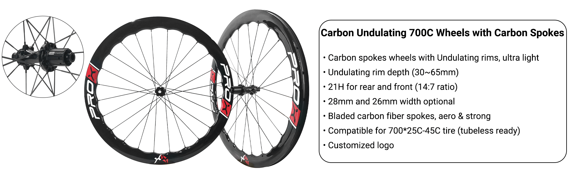 ProX Ultra Light Carbon Spoke Wheels with Undulating Road Rims